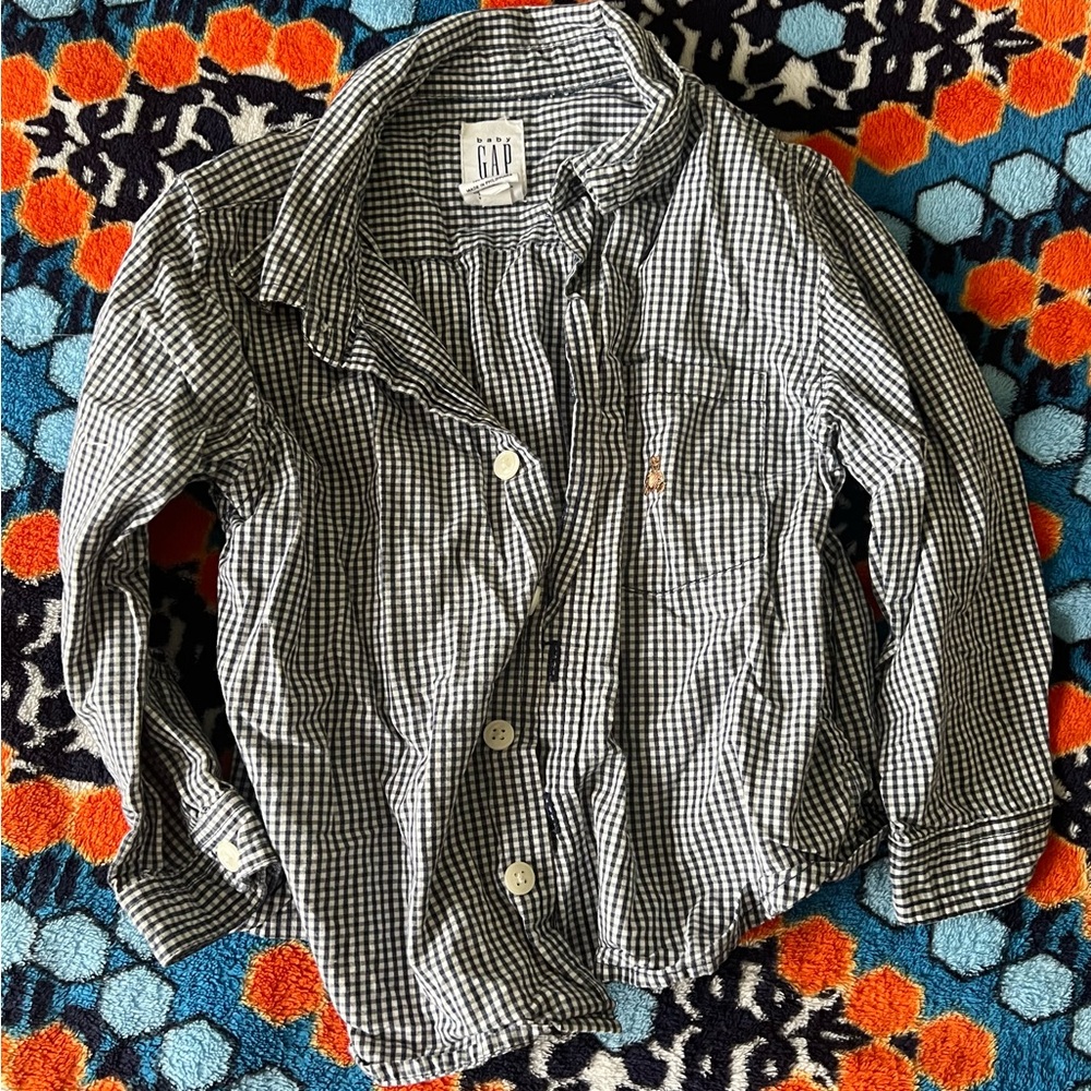 Gap Cotton Button Down Shirt Navy & White Gingham Check